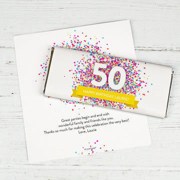 Personalized Milestone Birthday Confetti Burst Chocolate Bar Wrappers Only