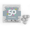 Personalized Milestone 50th Birthday Confetti JUST CANDY favor cube with Just Candy Milk Chocolate Minis