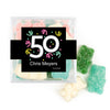 Personalized Milestones 50th Birthday Confetti JUST CANDY favor cube with Sugar Sanded Gummy Bears