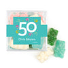 Personalized Milestones 50th Birthday Confetti JUST CANDY favor cube with Sugar Sanded Gummy Bears