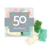 Personalized Milestones 50th Birthday Confetti JUST CANDY favor cube with Sugar Sanded Gummy Bears
