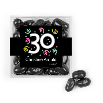 Personalized Milestones 30th Birthday Confetti JUST CANDY favor cube with Jelly Belly Jelly Beans