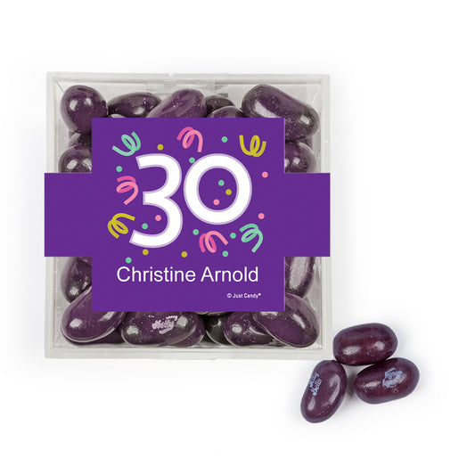 Personalized Milestones 30th Birthday Confetti JUST CANDY favor cube with Jelly Belly Jelly Beans