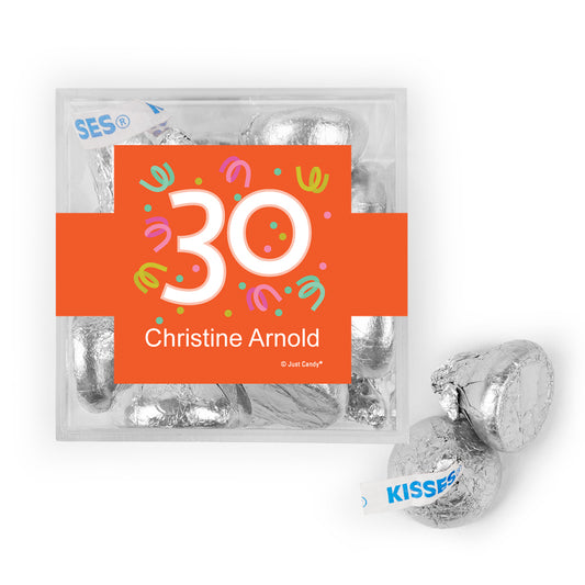 Personalized Milestone 30th Birthday Confetti JUST CANDY® favor cube with Hershey's Kisses