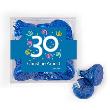 Personalized Milestone 30th Birthday Confetti JUST CANDY favor cube with Hershey's Kisses