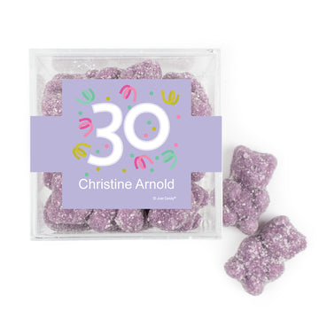 Personalized Milestones 30th Birthday Confetti JUST CANDY® favor cube with Sugar Sanded Gummy Bears