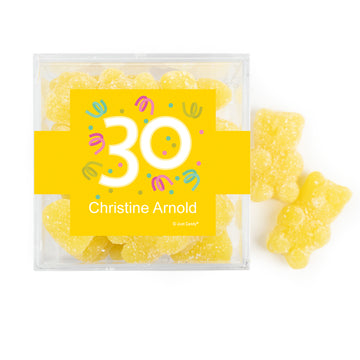 Personalized Milestones 30th Birthday Confetti JUST CANDY favor cube with Sugar Sanded Gummy Bears