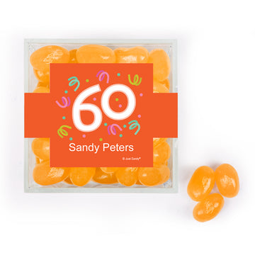 Personalized Milestones 60th Birthday Confetti JUST CANDY favor cube with Jelly Belly Jelly Beans