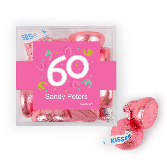 Personalized Milestone 60th Birthday Confetti JUST CANDY favor cube with Hershey's Kisses