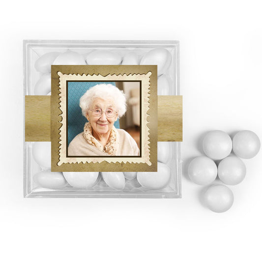 Personalized Milestone 100th Birthday Years in the Making JUST CANDY® favor cube with Just Candy Milk Chocolate Minis