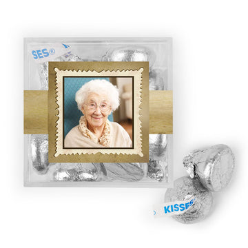 Personalized Milestone 100th Birthday Years in the Making JUST CANDY favor cube with Hershey's Kisses