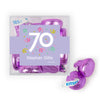 Personalized Milestone 70th Birthday Confetti JUST CANDY® favor cube with Hershey's Kisses