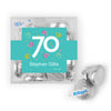 Personalized Milestone 70th Birthday Confetti JUST CANDY® favor cube with Hershey's Kisses