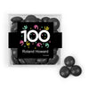 Personalized Milestone 100th Birthday Confetti JUST CANDY® favor cube with Just Candy Milk Chocolate Minis