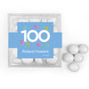 Personalized Milestone 100th Birthday Confetti JUST CANDY® favor cube with Just Candy Milk Chocolate Minis