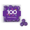 Personalized Milestone 100th Birthday Confetti JUST CANDY® favor cube with Just Candy Milk Chocolate Minis