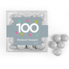 Personalized Milestone 100th Birthday Confetti JUST CANDY® favor cube with Just Candy Milk Chocolate Minis