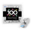 Personalized Milestone 100th Birthday Confetti JUST CANDY® favor cube with Hershey's Kisses