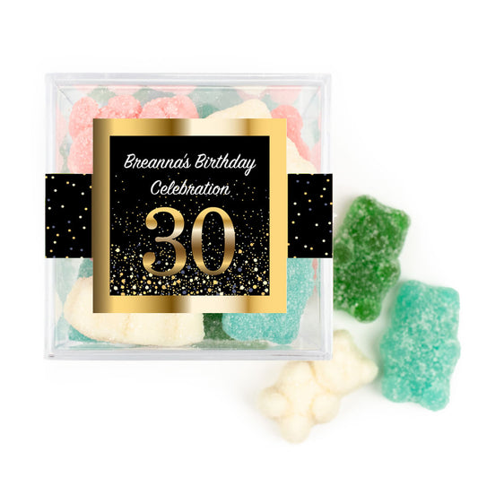 Personalized Milestones 30th Elegant Birthday Bash JUST CANDY® favor cube with Sugar Sanded Gummy Bears