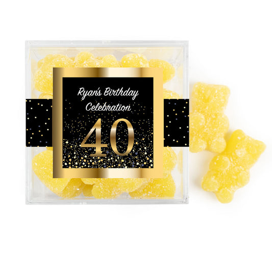 Personalized Milestones 40th Elegant Birthday Bash JUST CANDY® favor cube with Sugar Sanded Gummy Bears