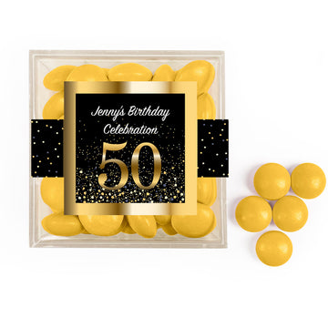 Personalized Milestone 50th Elegant Birthday Bash JUST CANDY favor cube with Just Candy Milk Chocolate Minis