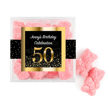 Personalized Milestones 50th Elegant Birthday Bash JUST CANDY favor cube with Sugar Sanded Gummy Bears