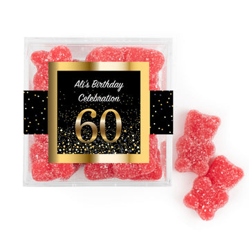 Personalized Milestones 60th Elegant Birthday Bash JUST CANDY favor cube with Sugar Sanded Gummy Bears