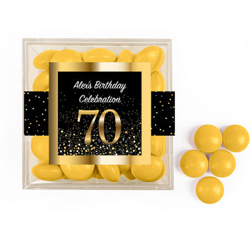 Personalized Milestone 70th Elegant Birthday Bash JUST CANDY favor cube with Just Candy Milk Chocolate Minis