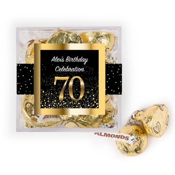 Personalized Milestone 70th Elegant Birthday Bash JUST CANDY favor cube with Hershey's Kisses
