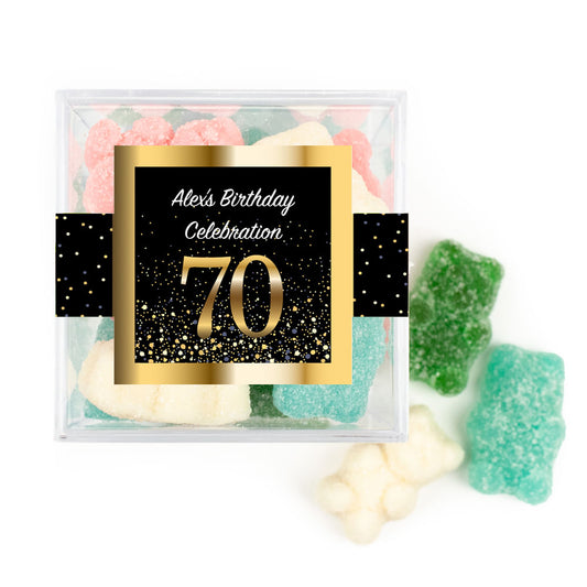 Personalized Milestones 70th Elegant Birthday Bash JUST CANDY® favor cube with Sugar Sanded Gummy Bears