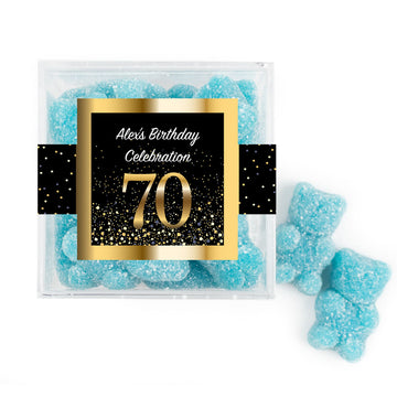 Personalized Milestones 70th Elegant Birthday Bash JUST CANDY favor cube with Sugar Sanded Gummy Bears
