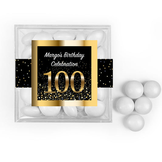 Personalized Milestone 100th Elegant Birthday Bash JUST CANDY® favor cube with Just Candy Milk Chocolate Minis