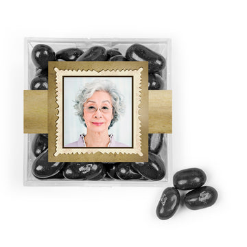 Personalized Milestones 70th Birthday Years in the Making JUST CANDY favor cube with Jelly Belly Jelly Beans