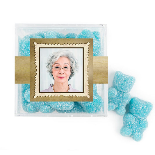 Personalized Milestones 70th Birthday Years in the Making JUST CANDY® favor cube with Sugar Sanded Gummy Bears