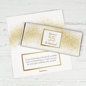 Personalized Birthday Glimmering Gold Chocolate Bar Wrappers