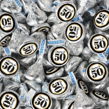 Assembled Gold Milestone 50th Birthday Hershey's Kisses Candy 13.6oz Bag 85ct and Stickers