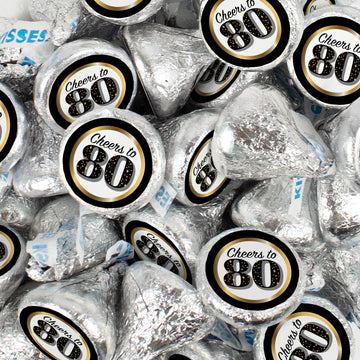 Assembled Gold Milestone 80th Birthday Hershey's Kisses Candy 13.6oz Bag 85ct and Stickers