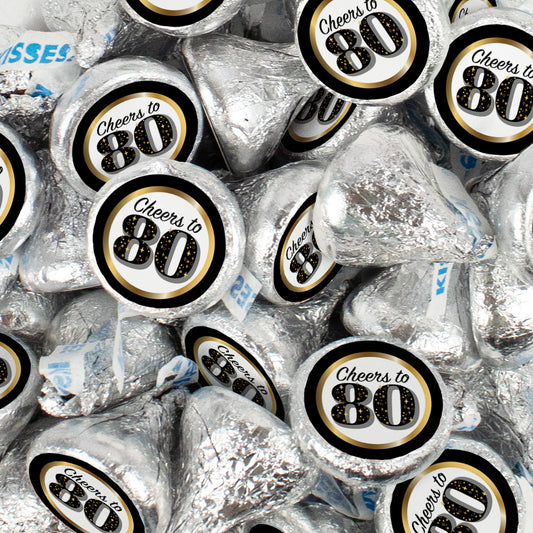Assembled Gold Milestone 80th Birthday Hershey's Kisses Candy 90ct - 14.4oz and Stickers