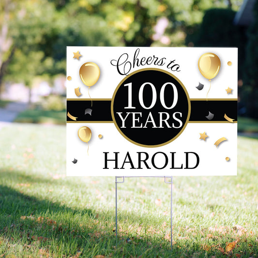 100th Birthday Yard Sign and Stake Personalized - Milestone Cheers