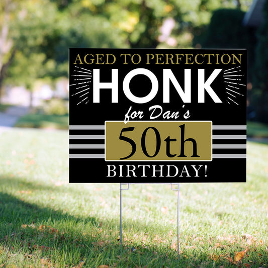 50th Birthday Yard Sign and Stake Personalized - Aged to Perfection