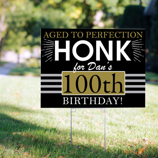 100th Birthday Yard Sign and Stake Personalized - Aged to Perfection
