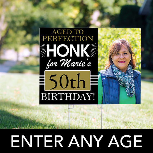 50th Birthday Yard Sign and Stake Personalized - Aged to Perfection with Photo