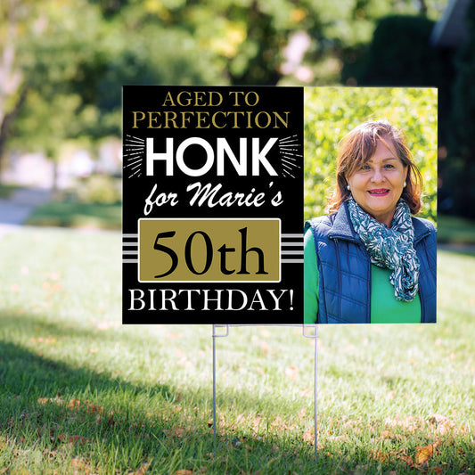 50th Birthday Yard Sign and Stake Personalized - Aged to Perfection with Photo