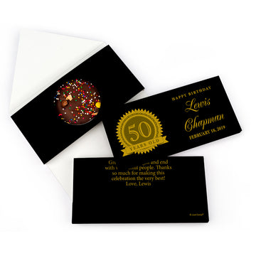 Personalized Milestone Birthday 50th Age Seal Gourmet Infused Belgian Chocolate Bars (3.5oz)