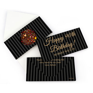 Personalized Milestone Birthday 90th Formal Stripes Gourmet Infused Belgian Chocolate Bars (3.5oz)