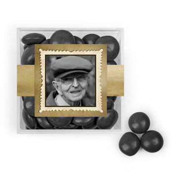 Personalized Milestone 80th Birthday Years in the Making JUST CANDY favor cube with Just Candy Milk Chocolate Minis
