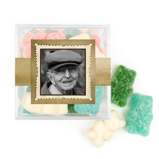 Personalized Milestones 80th Birthday Years in the Making JUST CANDY® favor cube with Sugar Sanded Gummy Bears