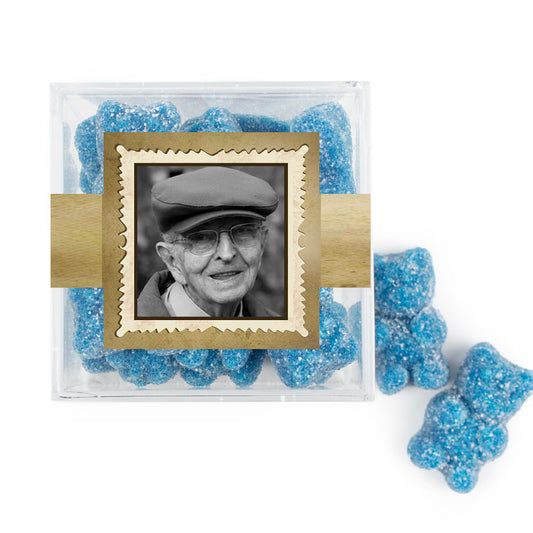 Personalized Milestones 80th Birthday Years in the Making JUST CANDY® favor cube with Sugar Sanded Gummy Bears
