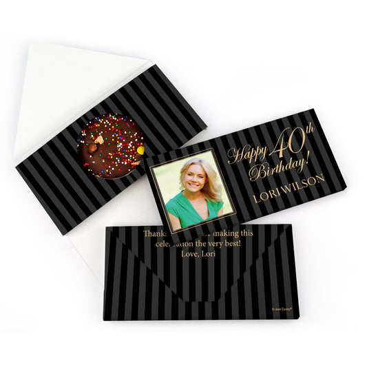 Personalized Milestone Birthday 40th Photo Pinstripes Gourmet Infused Belgian Chocolate Bars (3.5oz)