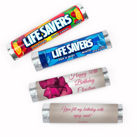 Personalized Birthday Large Flower Lifesavers Rolls (20 Rolls)